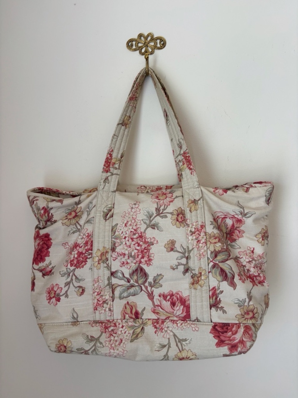 Vintage 90's Ralph Lauren Floral Fabric Tote Diaper Bag 16 X 13 X 7 Preppy - Picture 3 of 8